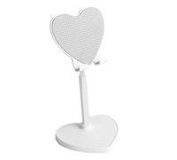 Veemoon Heart Shaped Desktop Phone Holder Stand for Smartphones and Tablets with Multiangle Adjustment and Foldable Design, White Abs and Metal Material, for Library Study and Student Desk