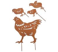 Veemoon Hen and Chicks Rustic Golden Iron Statues 4pcs Metal Garden Stakes Decorative Yard Art with Hollow-cut Design with Easy Installation for Patio and Lawn