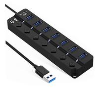 Veemoon High Speed USB Hub with Ports and Individual Off LED Indicators USB Extension Hub for Laptop Keyboard Mouse Flash Drives Multi Device Data Transfer Adapter Plug and Play