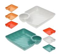 Veemoon Japanese Dumpling Plates in Assorted Colours 8pcs with Sauce Compartments, Reusable Pp Material Serving Dishes, Easy to Carry and Snacks Breakfast Plate for Sushi, Snacks, and