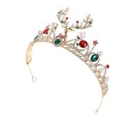 Veemoon Jeweled Princess Headband and Crystal Elk Antlers Rhinestone Tiara Gold Alloy Christmas Costume Accessories for Xmas Party