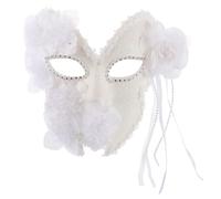 Veemoon Lace Flower Design Venetian Masquerade Mask for Women Full Face White with Gold Glitter for Mardi Gras Halloween and Costume Parties
