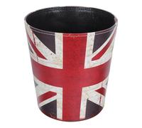 Veemoon Large European Style Retro Leather Waste Paper Basket, Household Large Capacity Garbage Wastebasket, Open Top Kitchen and Home Storage Bin with Vintage British Flag Pattern