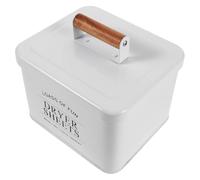 Veemoon Laundry Detergent Pod Organizer Box with Wooden Handle White Metal | Sealed Lid, Thickened Build, Smooth Inner Wall, Compact Rectangular Shape, for Laundry Room or Balcony Storage