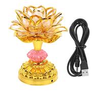 Veemoon LED Lotus Flower Lamp for Buddha Worship Colourful Buddhist Hall Decoration Oil Lamp Home Decor Gold High Version Without Batteries Random Style