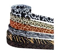 Veemoon Leopard Print Fabric Ribbon Set, 6 Rolls 1.6cm Wide, 5 Yards Each, Animal Themed Wrapping Ribbon for Bows, Crafts and Jungle Party Decoration