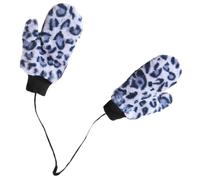 Veemoon Leopard Print Full-finger Windproof Gloves for Women Thickened Warm Cycling Gloves Neck Strap Blue Gray for Students and Biking