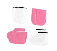 Veemoon Manicure Gloves and Wax Heat Foot Covers 2 Sets White and Pink Hand and Foot Paraffin Wax Bath Liners for Skin Care and Dead Skin Removal