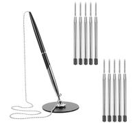 Veemoon Metal Chain Desktop Business Pen with Rotatable Base Black Office Signature Pen with 10 Refill Ink Cartridges for Bank and Reception Random Color