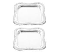 Veemoon Metal Embossed Dessert Platters Set Easy Cleaning and Repeated Silver 2pcs Cake Display Plates with Elegant Metal Texture and Intricate Patterns for Buffet and Wedding Reception