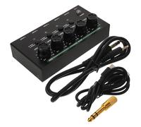 Veemoon Mini Audio Mixer 4 Channel Stereo Line Mixer with Low Noise for Live Events and Performances Featuring Intuitive User Interface and Precise Audio Balance Adjustments in Black Metal