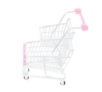 Veemoon Mini Pink Double-layer Metal Mini Shopping Cart for Pretend Play, Fried Snack and Potato Chips Holder, Creative Food Serving Basket Model for ’ Restaurant and Bar Role Play