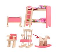 Veemoon Miniature Dollhouse Furniture Set Wood Dollhouse Bunk Bed with Stairs, Mini Rocking Horse, Chair, Rocking Chairs, Crib, 1:12 Scale Tiny Decor for Bedrooms Fairy Garde Mirco Scene