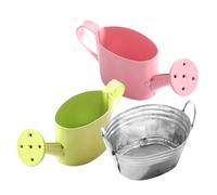 Veemoon Miniature Dollhouse Gardening Watering Kettles 3pcs Set Pink and Green Small Alloy Watering Cans Metal Bucket for Doll House Accessories and Garden Decor