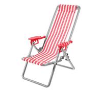 Veemoon Miniature Folding Beach Chair Model for Dollhouse, Red Stripe Mini Deck Lounge Chair Accessory for Doll House Decoration and Play
