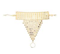 Veemoon Multi-layer Gold Metal Hand Chain Bracelet with Ring, Vintage Middle Eastern Style Finger Jewelry for Women, Adjustable Ethnic Dance Accessory