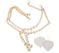 Veemoon Pearl Beaded High Heel Shoe Straps with Self-adhesive Heel Cushions, Detachable Anti-loose Shoelace Buckle Accessory for Women’s Pumps, Includes Gold Pearl Anklet and 2