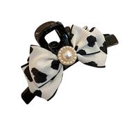 Veemoon Pearl Embellished Cow Print Hair Bow Claw Clip for Women and Velvet Butterfly Knot Hair Teeth Clamp Stylish Black Accessory for Daily Use and Special Occasions