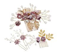 Veemoon Pearl Rhinestone Flower Hair Comb Hair Pins Bridal Wedding Accessories for Bridesmaids Prom Elegant Side Clips Alloy Design