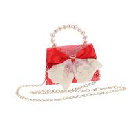 Veemoon Pearl Shoulder Bag with Bow Princess Chain Handbag for Girls for Collecting Chinese Year Red Envelopes Adorable Pearl Decor and Festive Design for Little