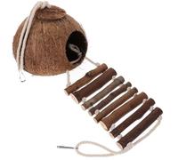 Veemoon Pet Coconut Hut with Ladder, Tank Hanging Reptile Hideout Cave Hanging Natural Coconut Shell Hide Habitat Lizard Shelter Sleeping Cave Gecko Aquarium Toy Accessory for Gecko Snake Turtle Crab