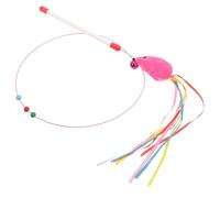 Veemoon Pink Cat Teaser Stick Cartoon Mouse with Ribbon and Cotton Lint, Sturdy Interactive Self-play Teasing Stimulating Hunting Instincts for Cats and Kittens Indoor Use