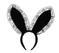 Veemoon Plush Lace Rabbit Ear Hair Hoop Black Soft Animal Headband for Women Party Cosplay Carnival Masquerade Photo Prop Fashion Accessory