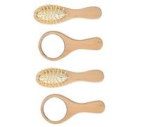 Veemoon Portable Hair Brush Mirror Set 4pcs Wooden Comb and Handheld Vanity Mirror Travel Mini Makeup Kit for Women and Girls