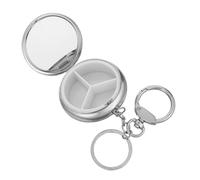Veemoon Portable Pill Box Keychain, Portable Case Medication Holder with Clearly Separated Compartments, Plastic and Metal, Silver, for Travel and Camping, for Seniors