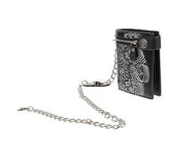 Veemoon Punk Leather Wallet Chain Gothic Style Unisex Purse Compact Card Holder Skull Rose Design Lightweight Leather Wallet for Daily Use