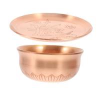 Veemoon Purple Copper Offering Bowl with Tray Polished Multi Use Tea and Water Cup for Meditation Ritual Worship Sacrificial Tea Brewing Goblet Chalice for Home Altar