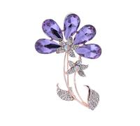 Veemoon Purple Rhinestone Flower Brooch Pin with Crystal Accents for Women Sparkling Floral Nature Brooch Accessory Elegant Breastpin for Wedding Party