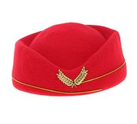 Veemoon Red Air Stewardess Hat Wheat Spike Design Wool Blend Size M for Costume Cosplay and Musical Performances