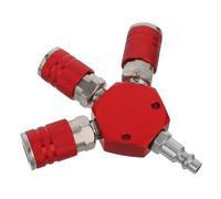 Veemoon Red Aluminum Quick Connect Hose Splitter Tee Pipe Fitting Pneumatic Air Compressor Manifold Coupler for Industrial Air Hose Accessories