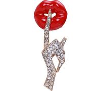 Veemoon Red Lip Brooch for Women Clothes Lapel Pin with Rhinestone Decoration Alloy Metal Hat Pin, Not Easy to Break, for Attending Festivals and Christmas