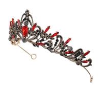 Veemoon Red Rhinestone Leaf Crown Tiara Headband for Weddings and Showers, Zinc Alloy Anti-rust Finish and Pins on Both Ends, Classic Princess Bridal Hair Accessory