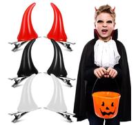 Veemoon Resin Devil Horn Hair Clips, 6pcs Halloween Demon Horn Clip Devil Cosplay Head Accessories Halloween Costume Decorative Props for Unisex Kids and Adult, Black+ White+ Red