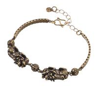 Veemoon Retro Pi Yao Bracelet Chinese Style Mythical Beast Lucky Brass Couple Bracelet for Valentine's Day Wrist Chain Handcraft Love