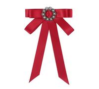 Veemoon Retro Red Rhinestone Bow Tie Brooch for Women, Decorative Alloy Ribbon Pin, Lightweight and Easy to Wear Accessory for Scarves and Clothes at Parties
