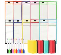 Veemoon Reusable File Pocket Portable Dry Erase Sleeve PVC Material Both Sides Workmanship Easy to Carry for Office Use Color Assorted Style