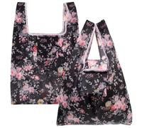 Veemoon Reusable Polyester Tote Bag Set of 2, Portable Square Handheld Bags with Folding Design for Daily Grocery and Storage Use