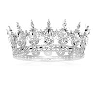 Veemoon Rhinestone Crown Alloy Baroque Tiara for Wedding Bridal Hair Accessory Sturdy Silver Headdress 6.3 Inch Full Round Design