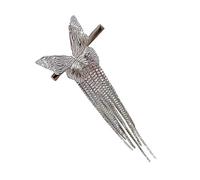 Veemoon Rhinestone Tassel Butterfly Hairpin Silver Hair Barrette Headdress for Women Party Cosplay Stage Performance Fashion Accessory Gift
