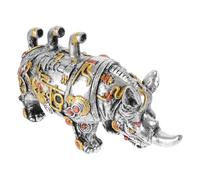 Veemoon Rhino Figurine Decor Creative Desktop Ornament Unique Retro Resin Sculpture Good Stability Not Easy to Knock over Indoor Desktop Decor