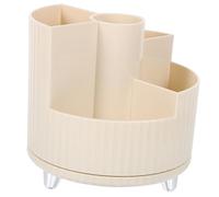 Veemoon Rotating Makeup Brush Organizer Pen Holder Cosmetic Storage Box for Desk Vanity with Classified Compartments Sleek Cream White Design for Makeup and Stationery