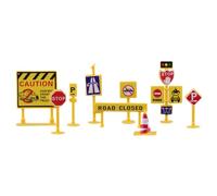 Veemoon Set of 9 Miniature Traffic Signs and Roadblock Models for Pretend Play, Simulation Roadblocks and Barricades for Educational Street Safety and Travel Games
