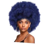 Veemoon Short Navy Blue Afro Curly Wig for Black Women Lightweight Afro Wigs with Breathable Cap Soft Fluffy Texture for Party Cosplay and Daily Wear