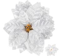 Veemoon Silver Artificial Decor Poinsettia Flowers 28pcs Cloth Plastic Xmas