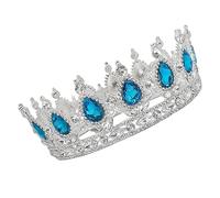 Veemoon Silver Lake Blue Bridal Crown for Women Elegant Baroque Wedding Tiara Headwear Chic Rhinestone Hair Ornament Fashionable Wedding Dress Accessory for Bride and Party