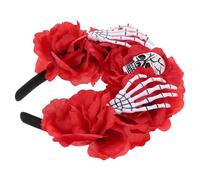 Veemoon Skull Headband with Red Rose and Bone Claw Lightweight Floral Costume Accessory for Halloween Parties Spooky Events and Evil Cosplay Eye Catching Horror Hair Decoration